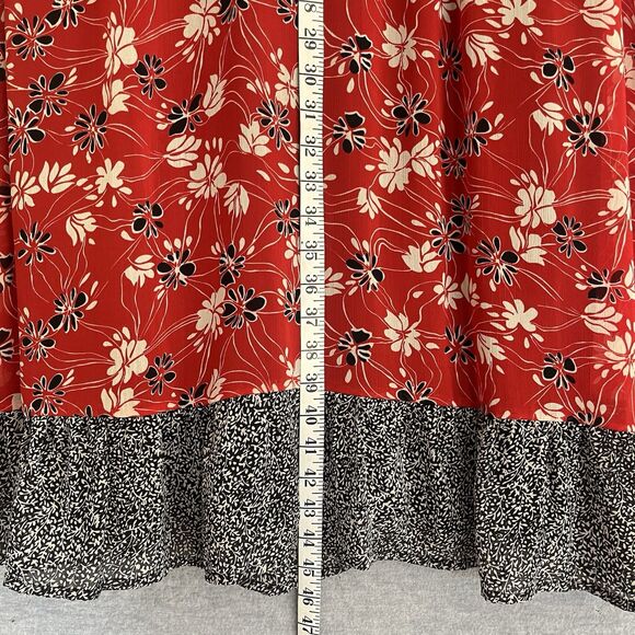 Cato Floral Asymmetrical Ruffle Wrap Dress 16 16W Red Black Cottagecore Romantic - Picture 10 of 14